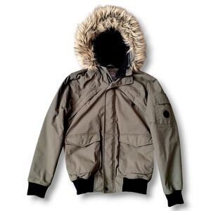 Women's Olive Green Faux Fur Hooded Bomber